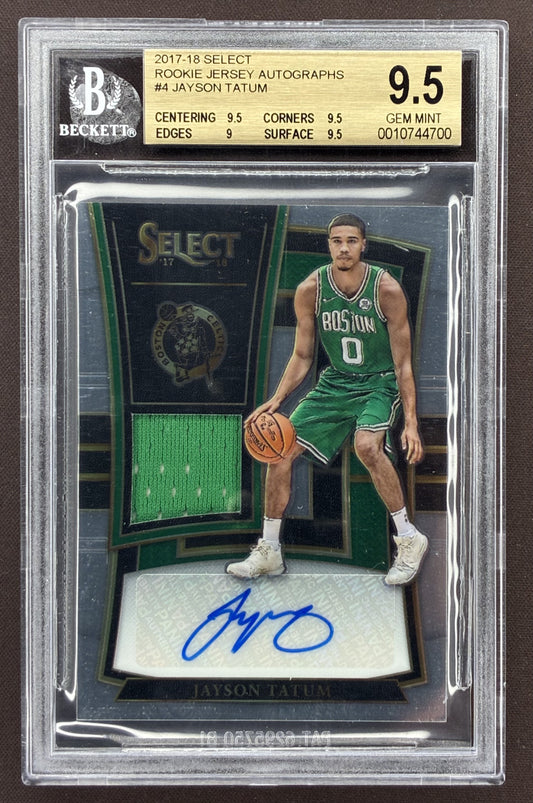 2017-18 Panini Select Jayson Tatum Rookie Jersey Autograph RJA-JYT numbered /199 BGS 9.5 Gem Mint.
