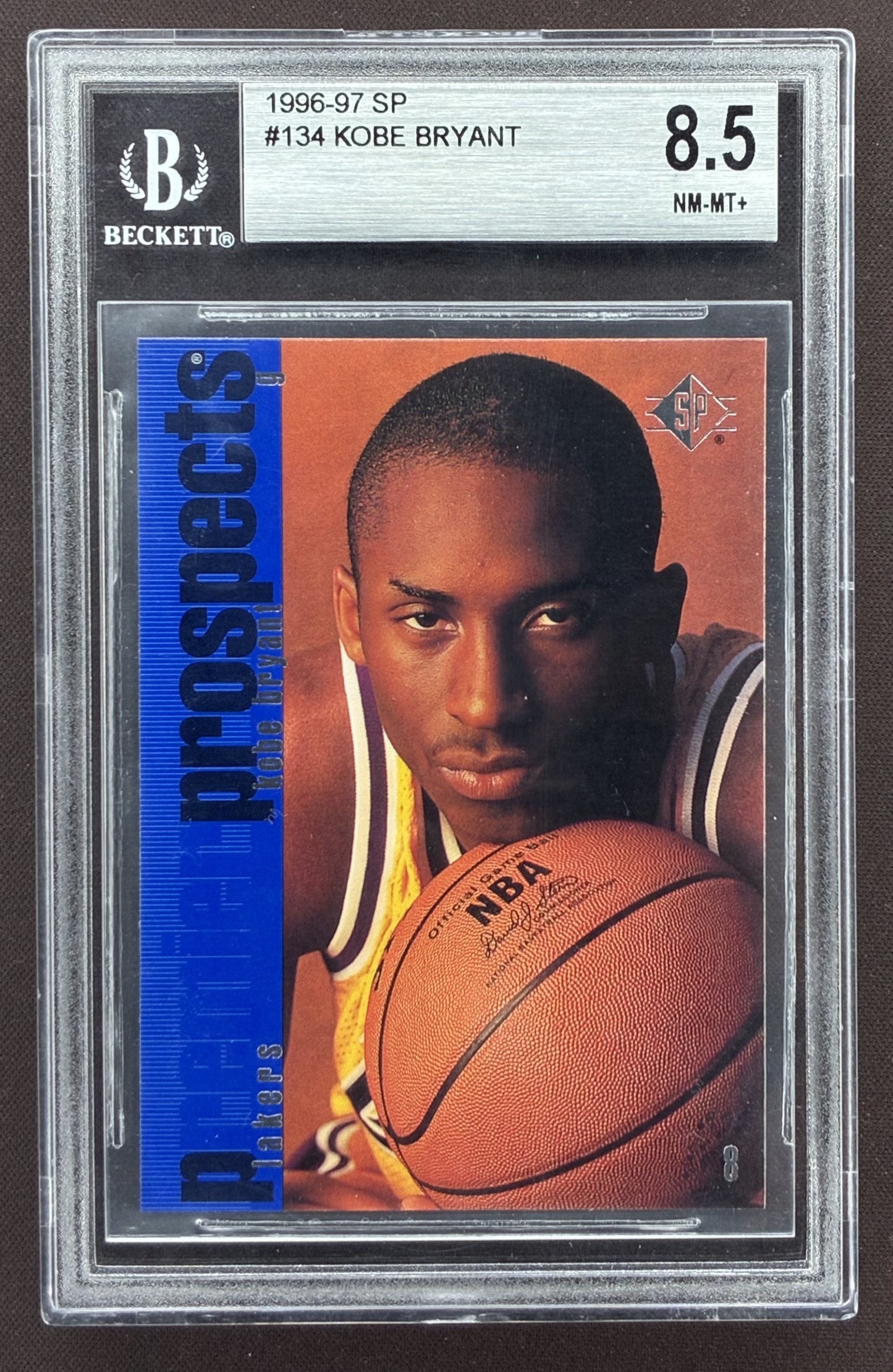 1996-97 Upper Deck SP Kobe Bryant Premier Prospects rookie card #134 graded BGS 8.5 Near Mint-Mint+.