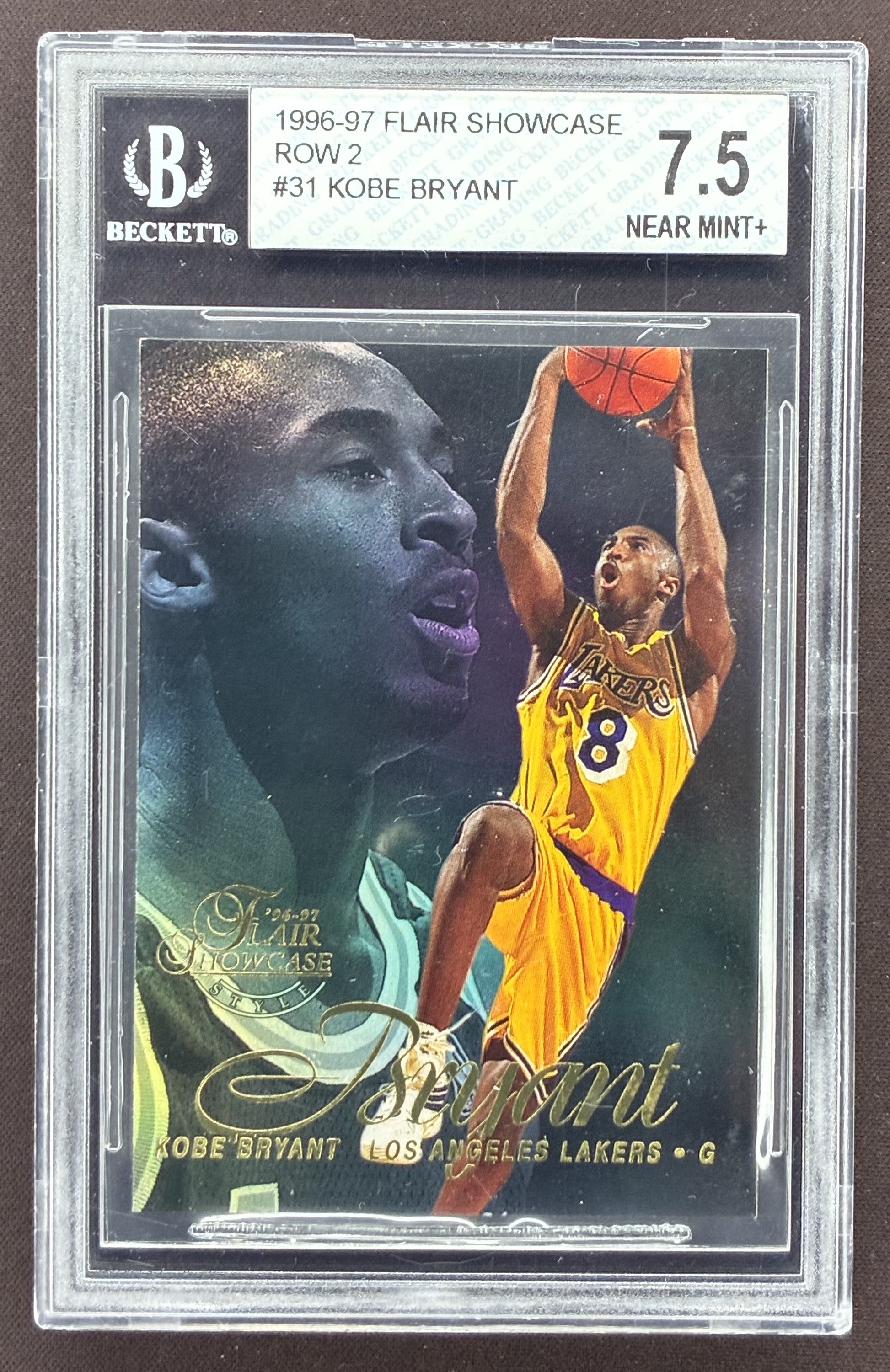 1996-97 Flair Showcase Kobe Bryant Row 2 Style rookie card #31 Los Angeles Lakers graded BGS 7.5 Near Mint+.