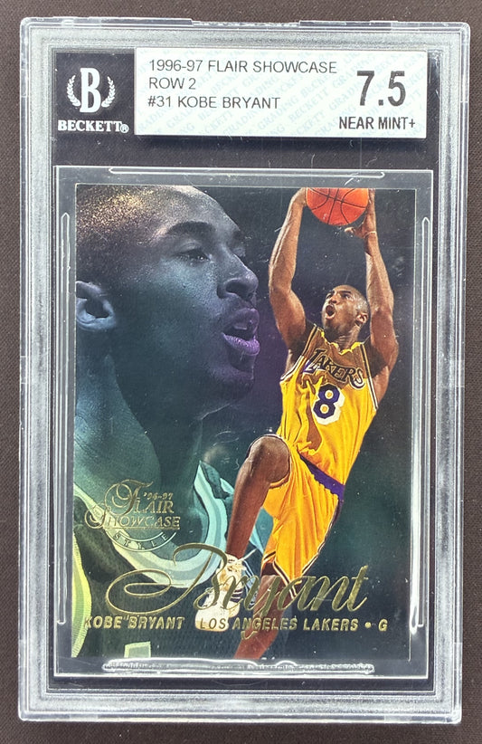 1996-97 Flair Showcase Kobe Bryant Row 2 Style rookie card #31 Los Angeles Lakers graded BGS 7.5 Near Mint+.