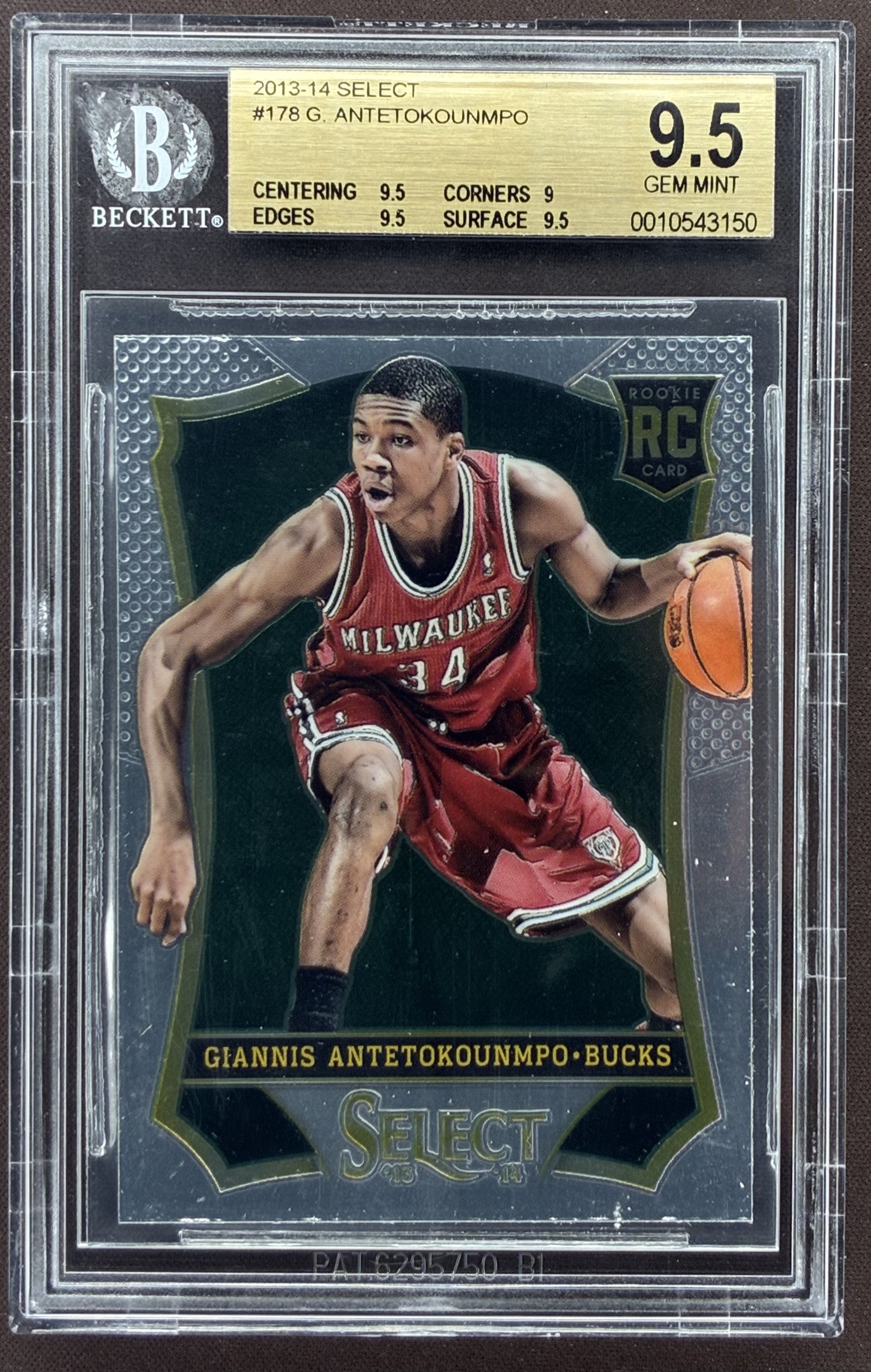 2013-14 Panini Select Giannis Antetokounmpo Milwaukee Bucks rookie card #178 graded BGS 9.5 Gem Mint.