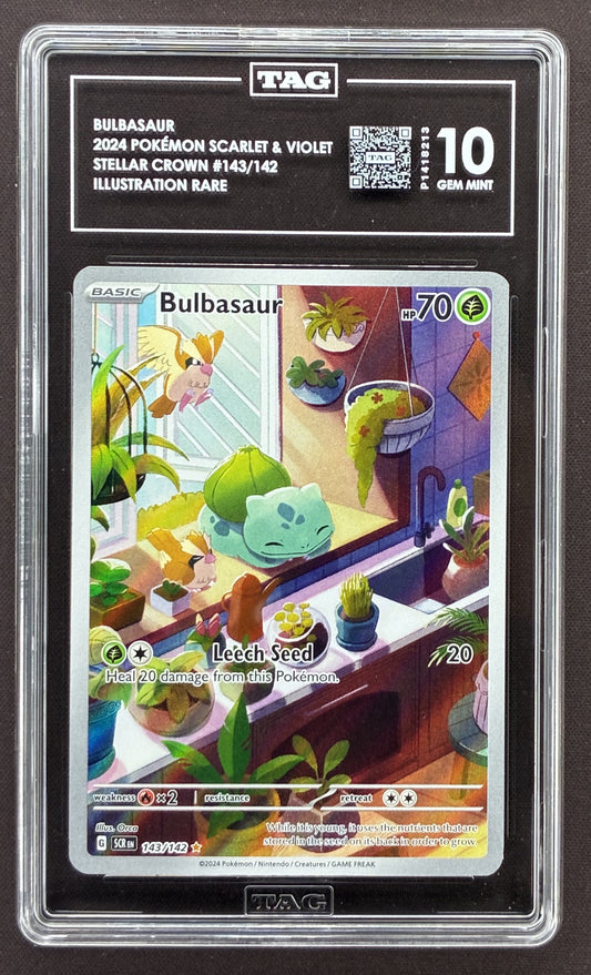2024 Pokémon Scarlet & Violet Stellar Crown Bulbasaur 143/142 Illustration Rare graded TAG 10.