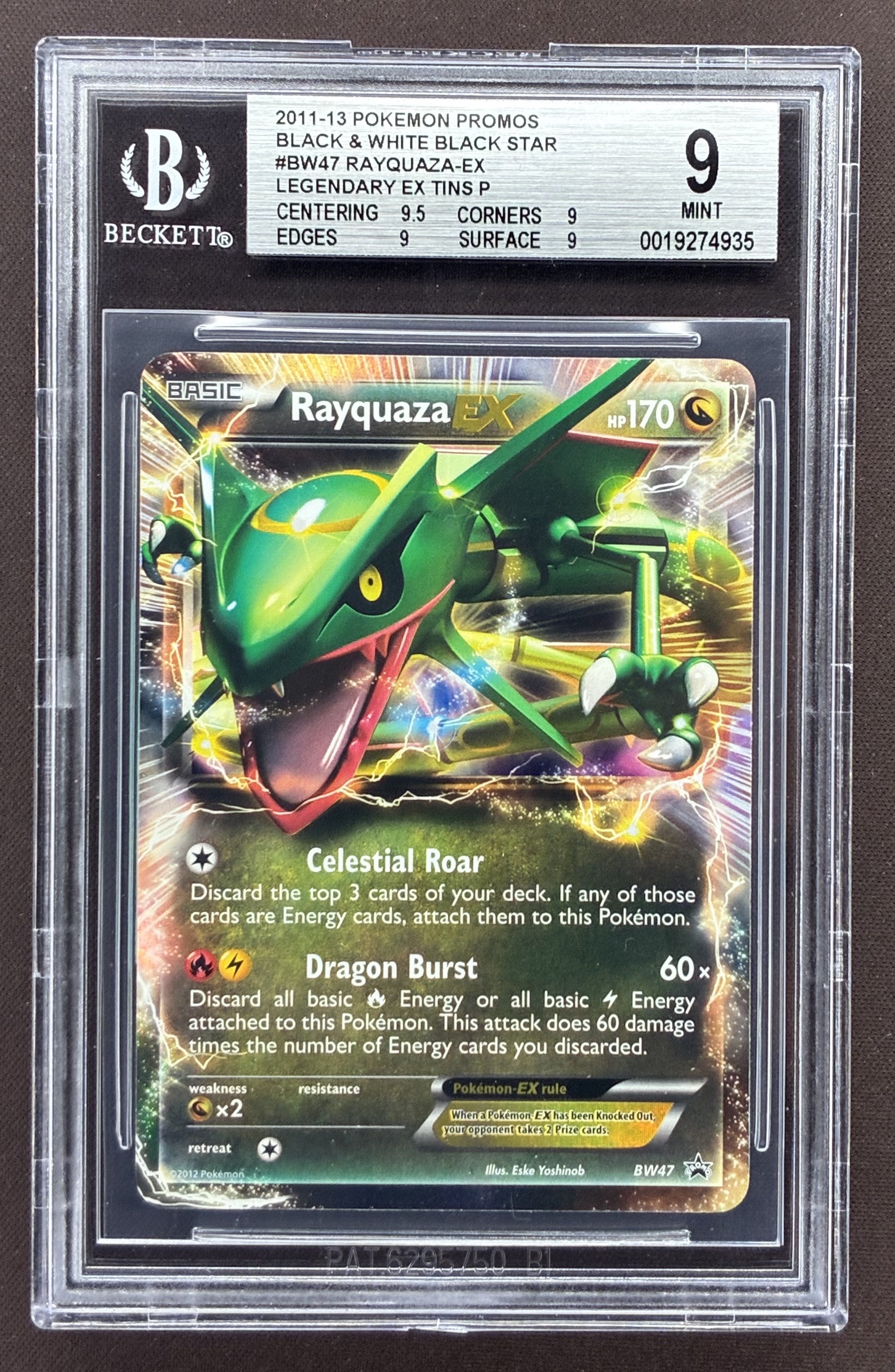 2012 Pokémon Black & White Rayquaza EX BW47 Holo Black Star Promo card graded BGS 9 Mint.