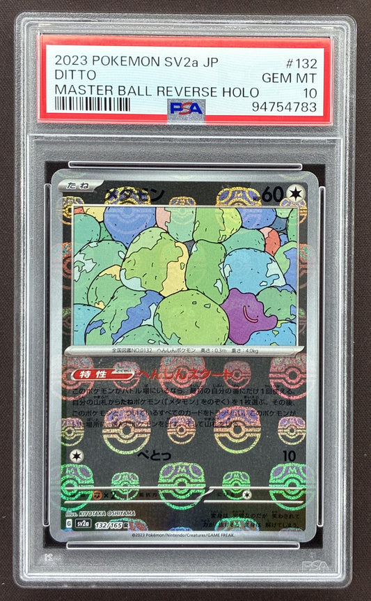 2023 Pokémon Japanese 151 Ditto 132/165 Master Ball Reverse Holo card graded PSA 10 Gem Mint.