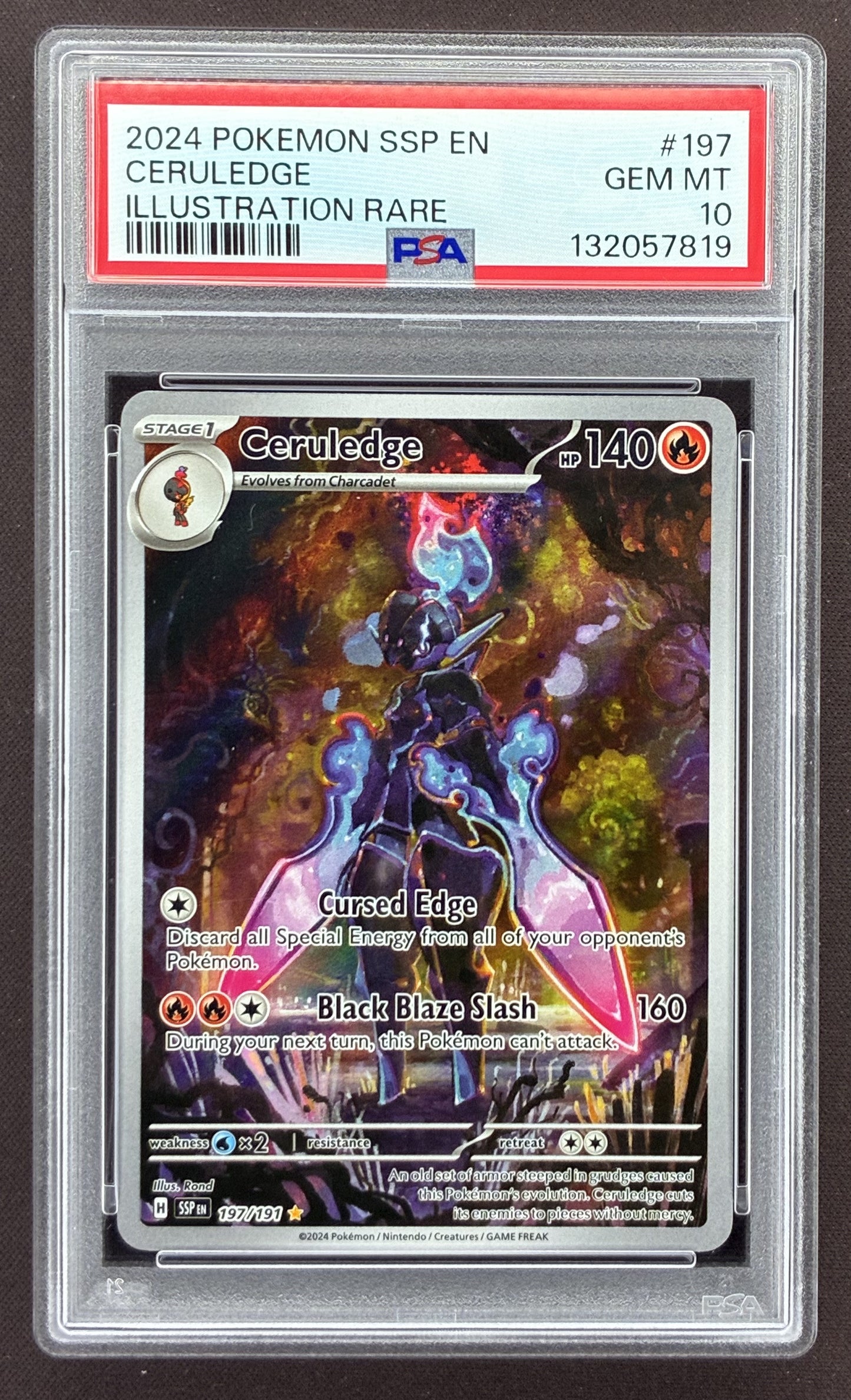 2024 Pokémon Scarlet & Violet Surging Sparks Ceruledge 197/191 Illustration Rare graded PSA 10 Gem Mint.