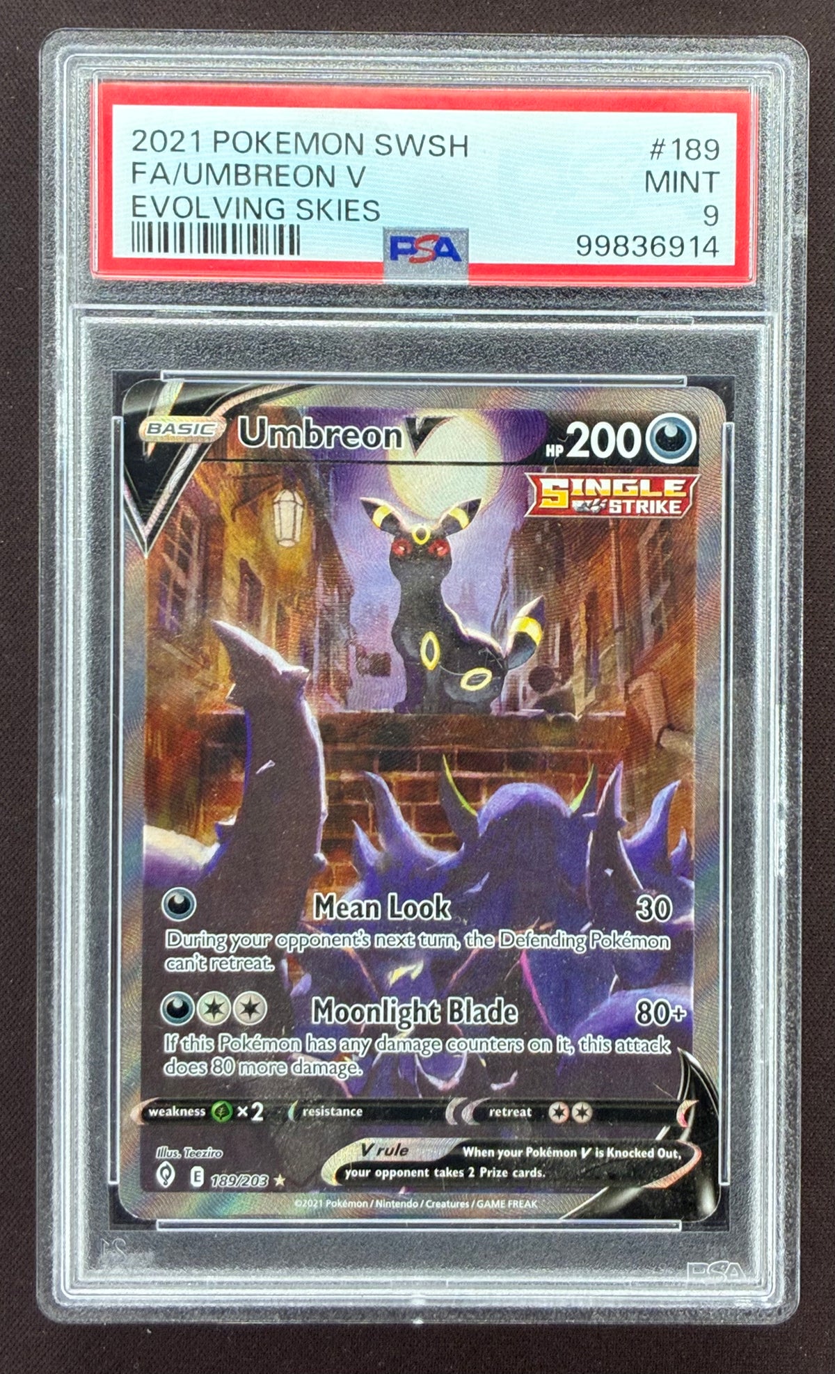 2021 Pokémon Evolving Skies Umbreon V 189/203 Alternate Art Ultra Rare PSA 9