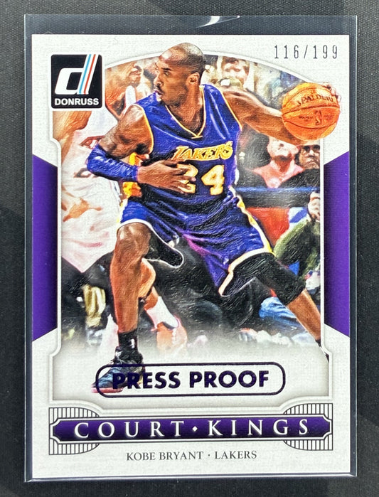 2014-15 Panini Donruss Kobe Bryant Court Kings #22 Press Proof Purple basketball card serial numbered to 199.