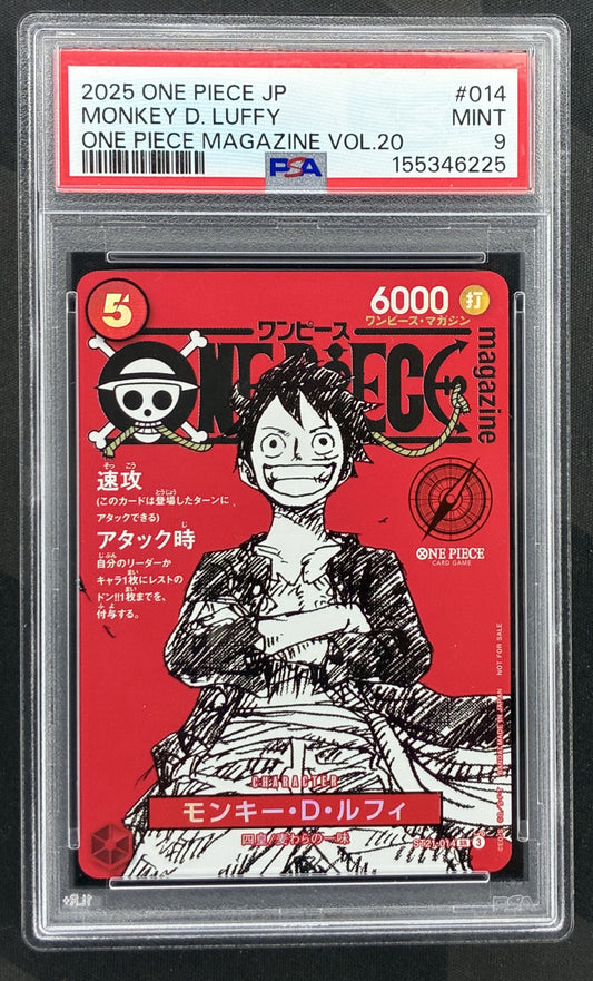 2025 One Piece Magazine Vol. 20 Japanese Monkey D. Luffy ST21-014 promotional card graded PSA 9 Mint.