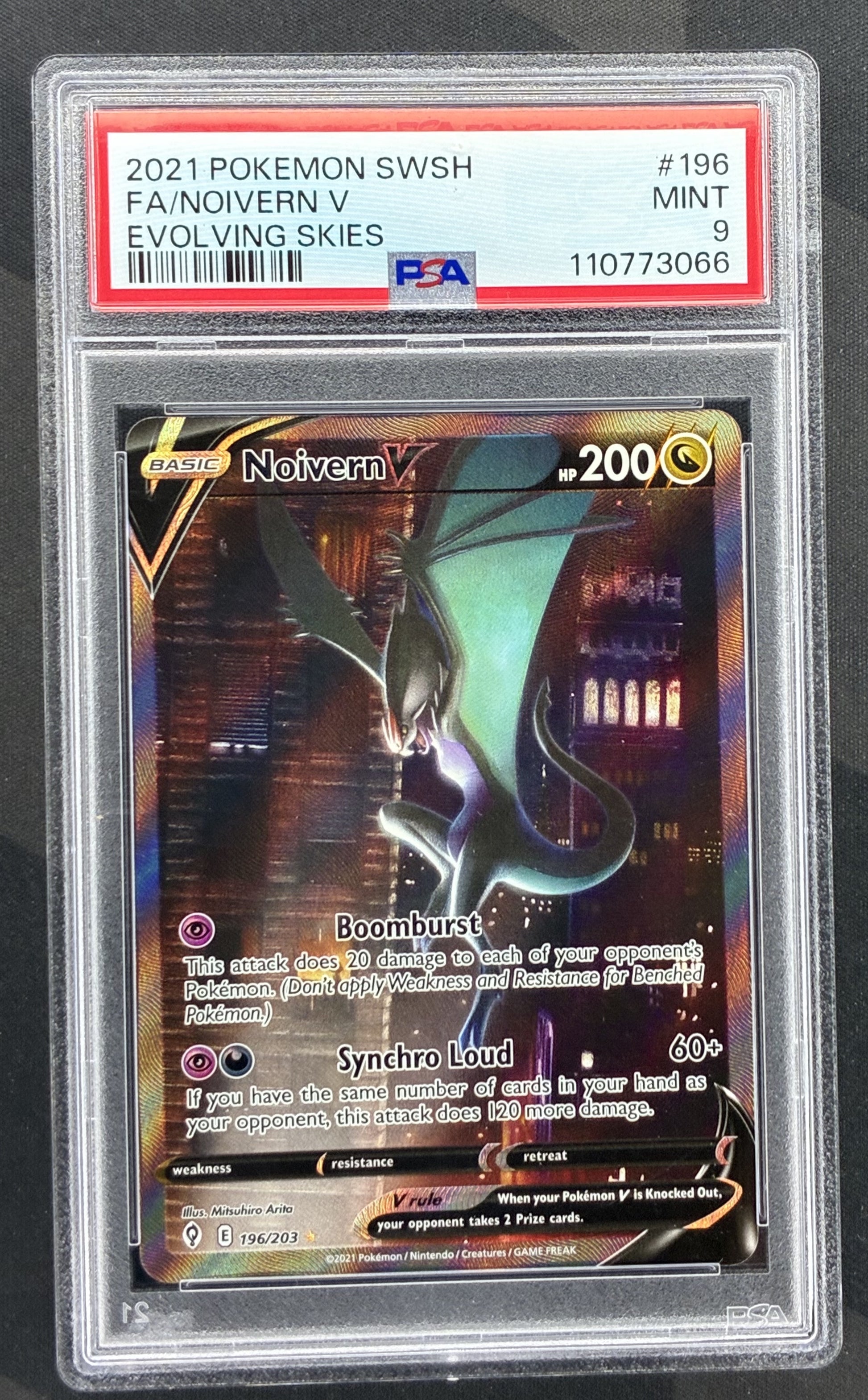 2021 Pokémon Evolving Skies Noivern V 196/203 Alternate Full Art Ultra Rare graded PSA 9 Mint.