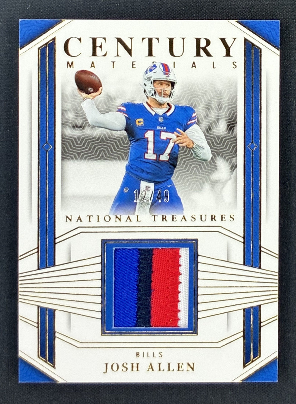 2023 Panini National Treasures Josh Allen Buffalo Bills Century Materials memorabilia patch card numbered to 49.