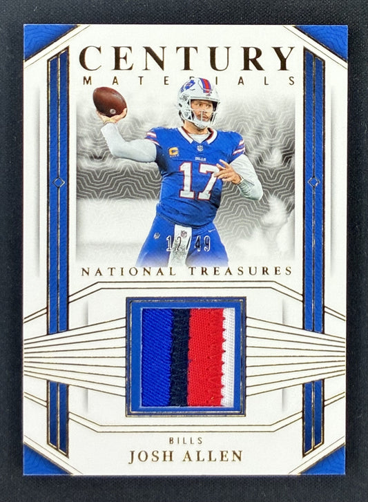 2023 Panini National Treasures Josh Allen Buffalo Bills Century Materials memorabilia patch card numbered to 49.