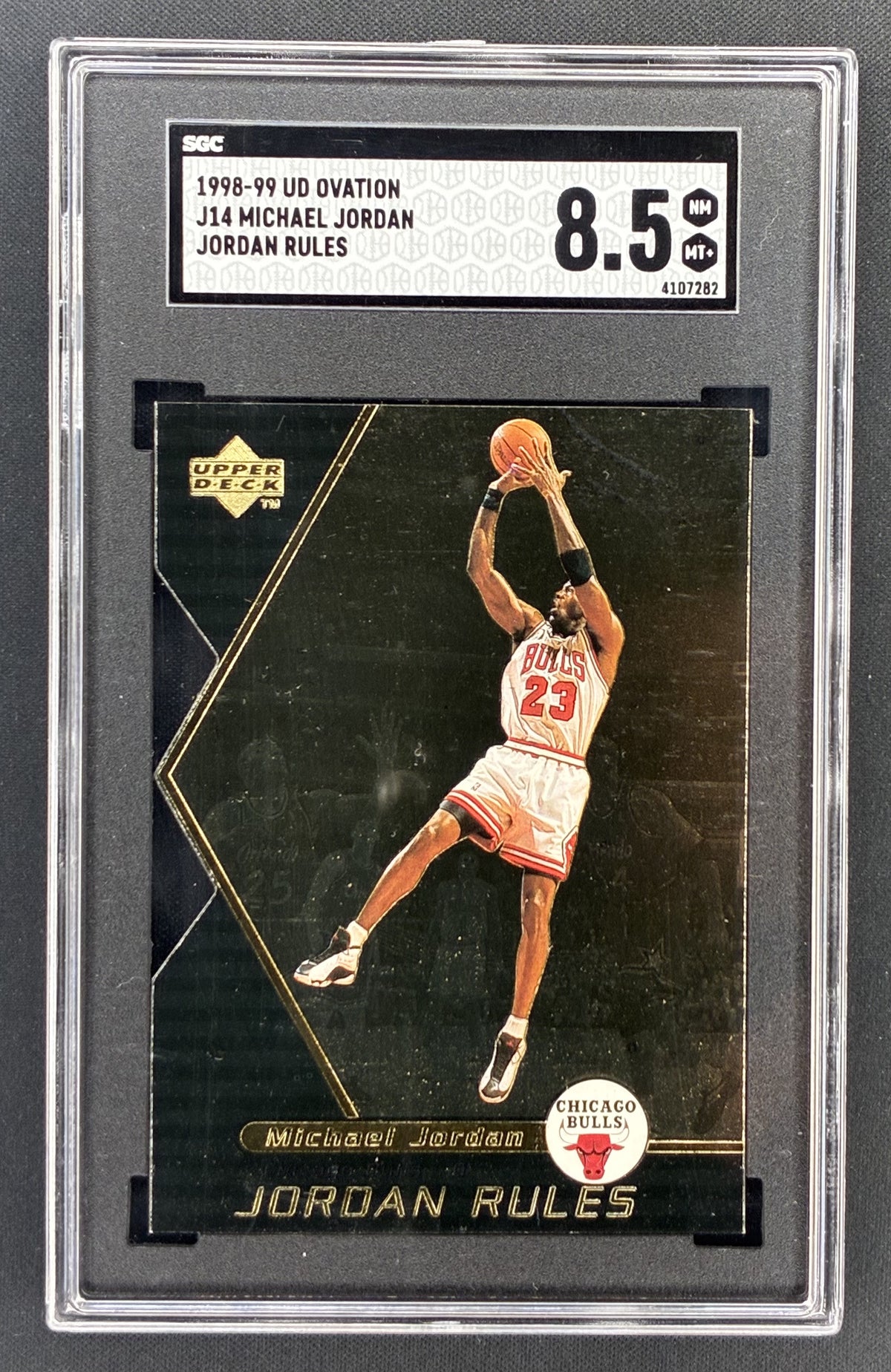 1998-99 Upper Deck Ovation Michael Jordan Jordan Rules J14 Gold Die-Cut Chicago Bulls insert graded SGC 8.5.