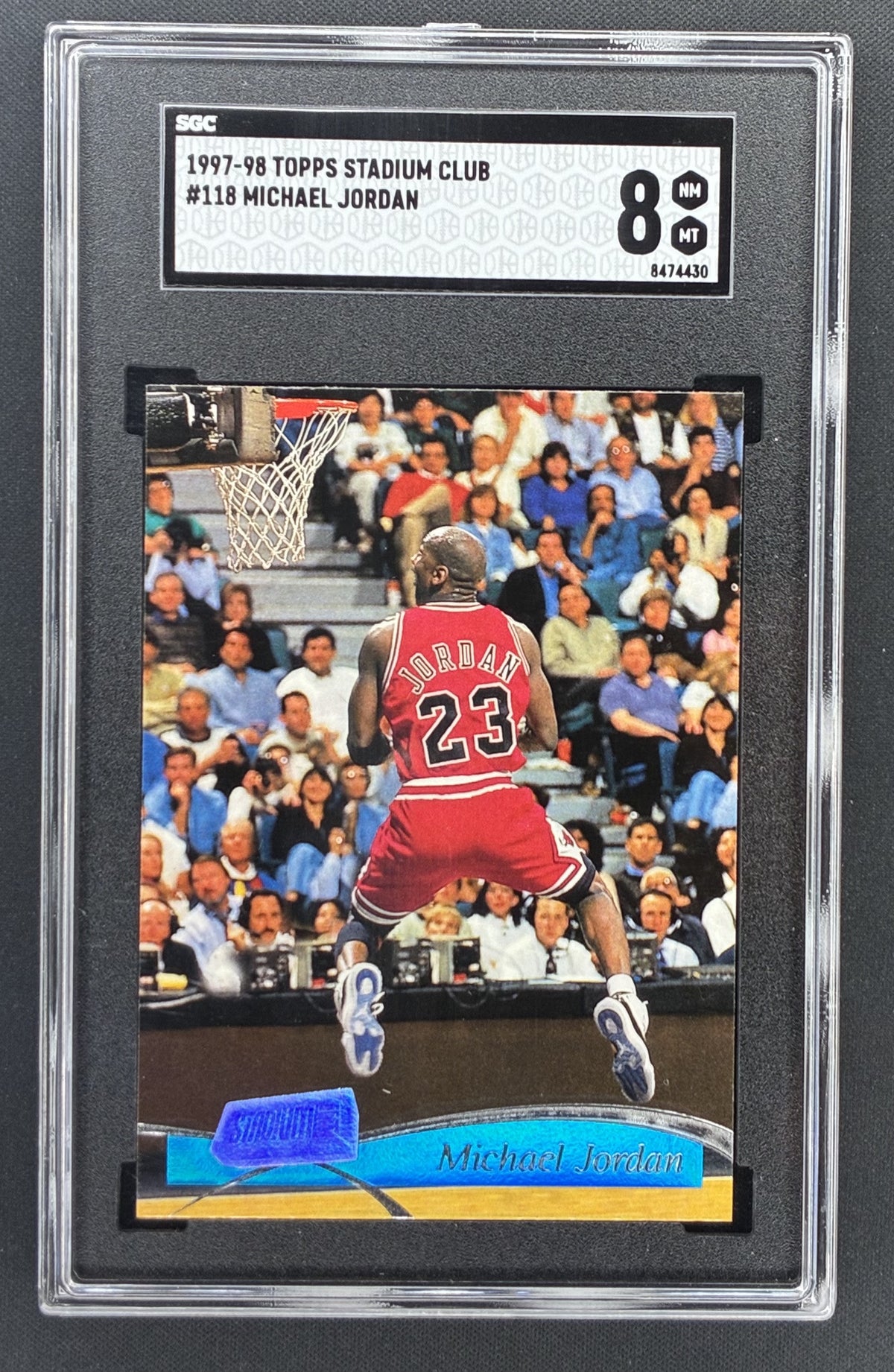 1997-98 Topps Stadium Club Michael Jordan number 118 Chicago Bulls basketball card graded SGC 8 NM-MT.