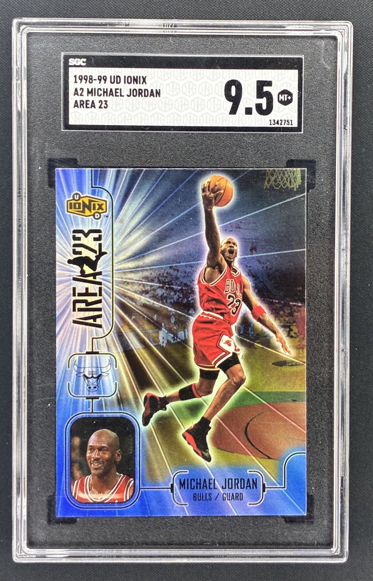 1998-99 Upper Deck Ionix Michael Jordan Area 23 A4 Chicago Bulls insert graded SGC 9.5.