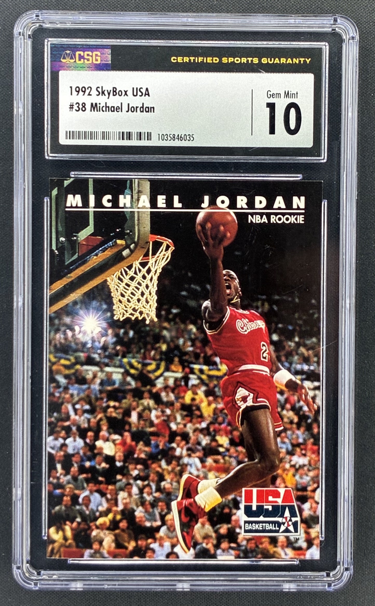 1992 SkyBox USA Michael Jordan number 38 USA Dream Team basketball card graded CSG 10.