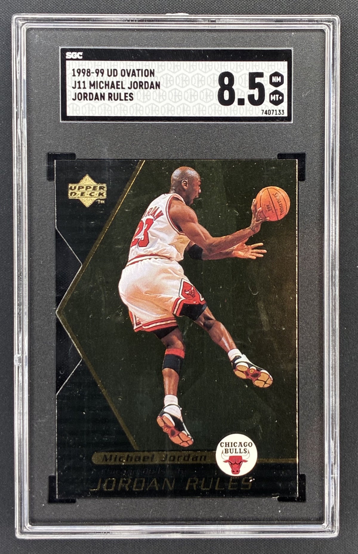 1998-99 Upper Deck Ovation Michael Jordan Jordan Rules J11 Gold Die-Cut Chicago Bulls insert graded SGC 8.5.
