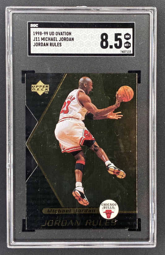 1998-99 Upper Deck Ovation Michael Jordan Jordan Rules J11 Gold Die-Cut Chicago Bulls insert graded SGC 8.5.