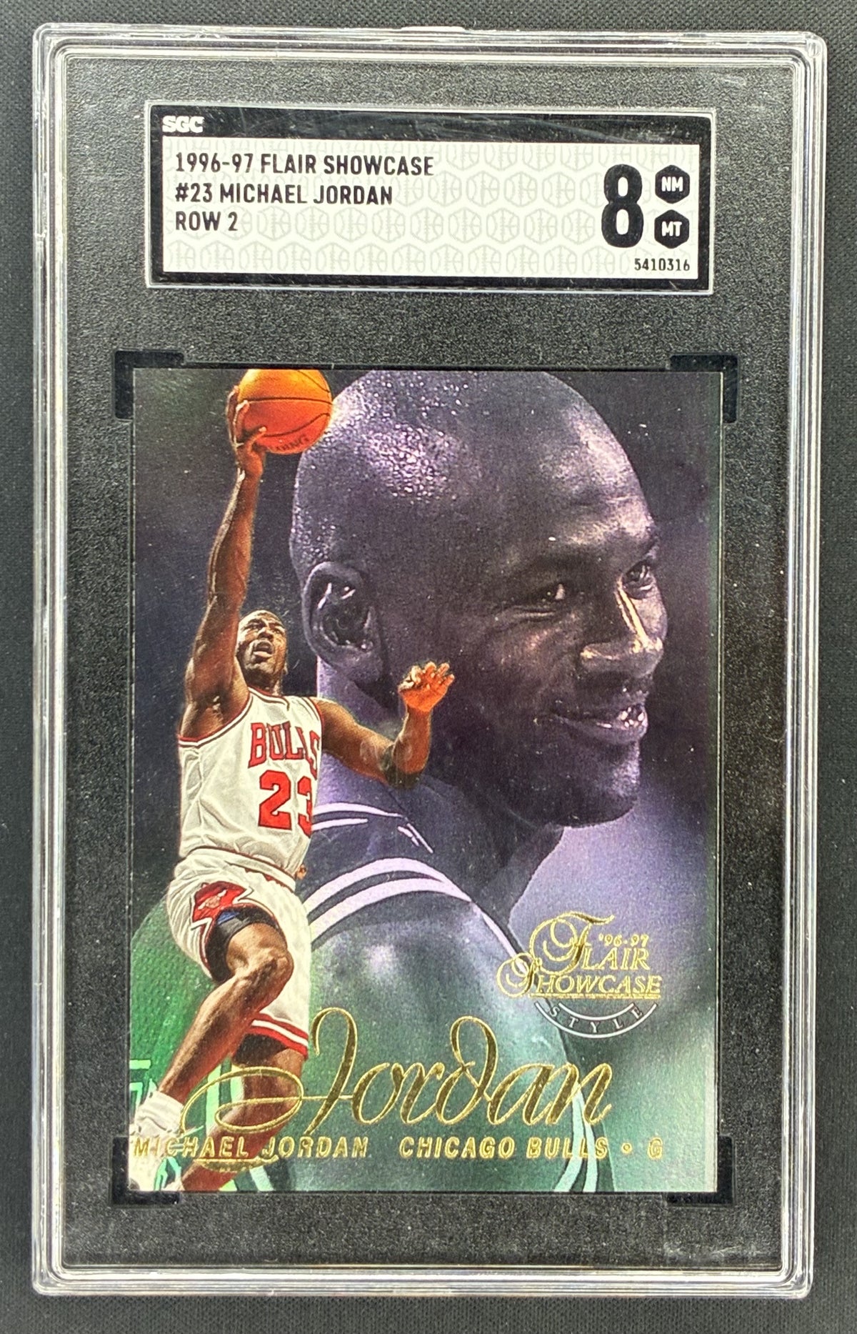 1996-97 Fleer Flair Showcase Michael Jordan Row 2 Style number 23 Chicago Bulls basketball card graded SGC 8.