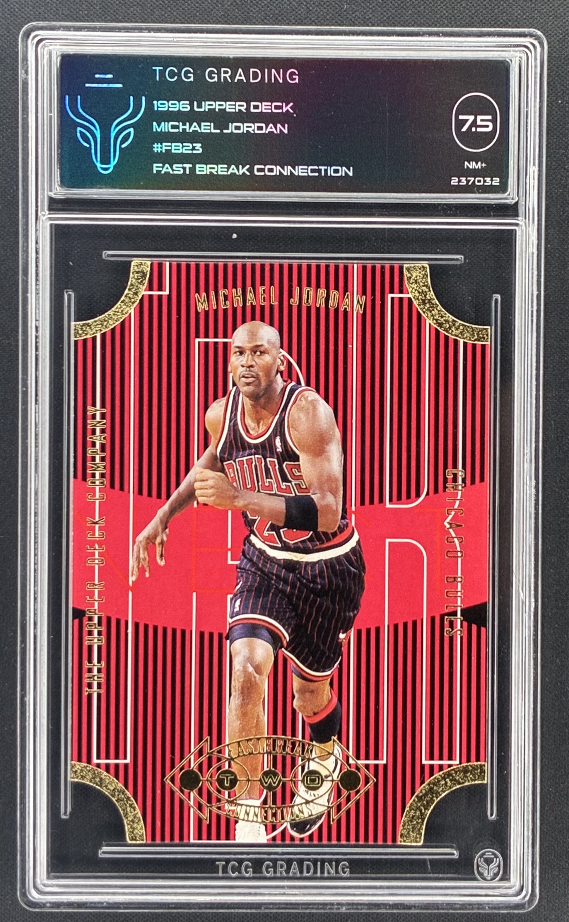 1996-97 Upper Deck Michael Jordan Fast Break Connections FB23 die-cut Chicago Bulls basketball card graded TCG 7.5.