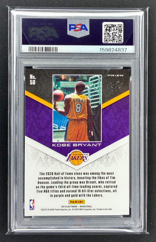2019-20 Panini Kobe Bryant Career Highlights #50 Black Prizm 1/1 PSA 8