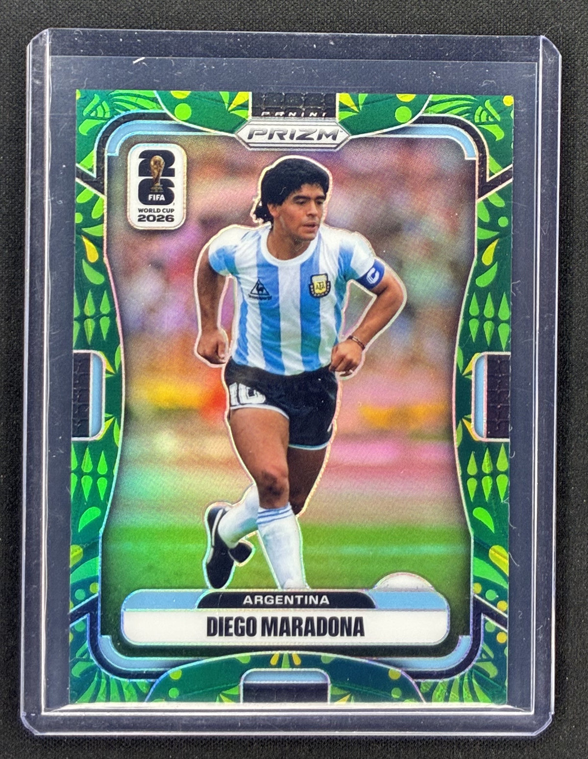 2026 Panini Prizm FIFA World Cup Diego Maradona #21 Aguila Prizm Argentina soccer card serial numbered to 70.