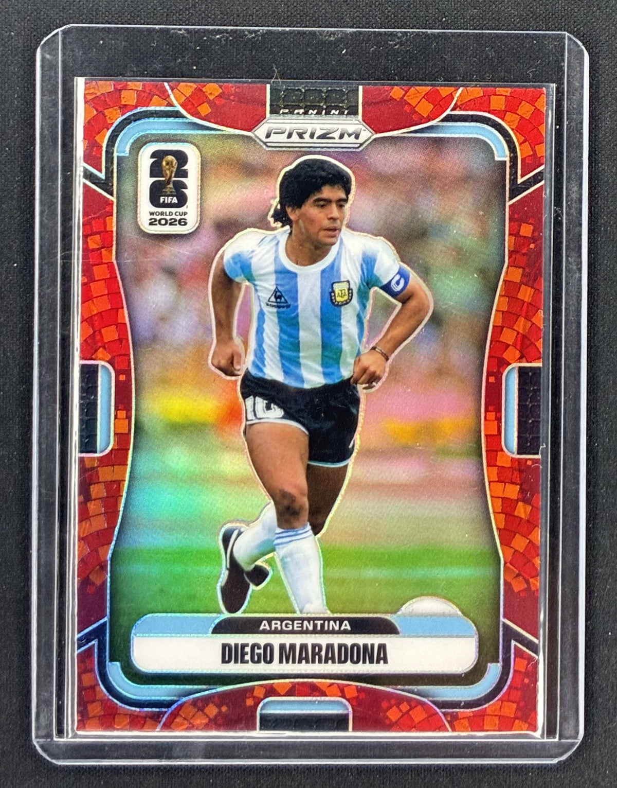2026 Panini Prizm FIFA World Cup Diego Maradona #21 Argentina Maple Leaf Prizm soccer card numbered to 86.