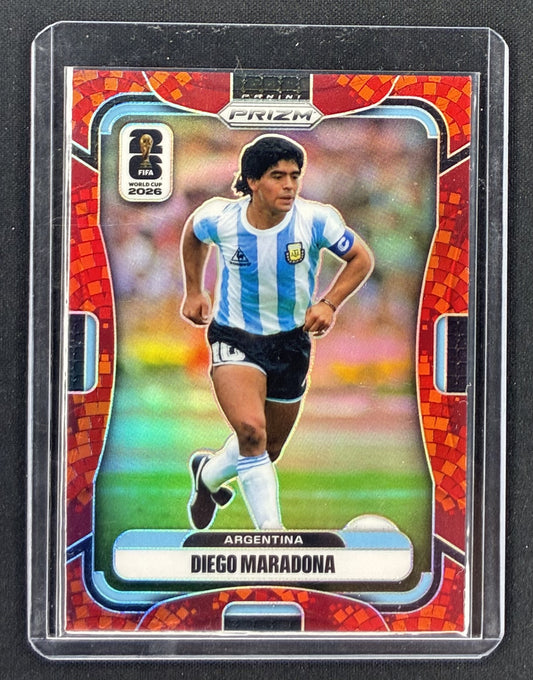 2026 Panini Prizm FIFA World Cup Diego Maradona #21 Argentina Maple Leaf Prizm soccer card numbered to 86.