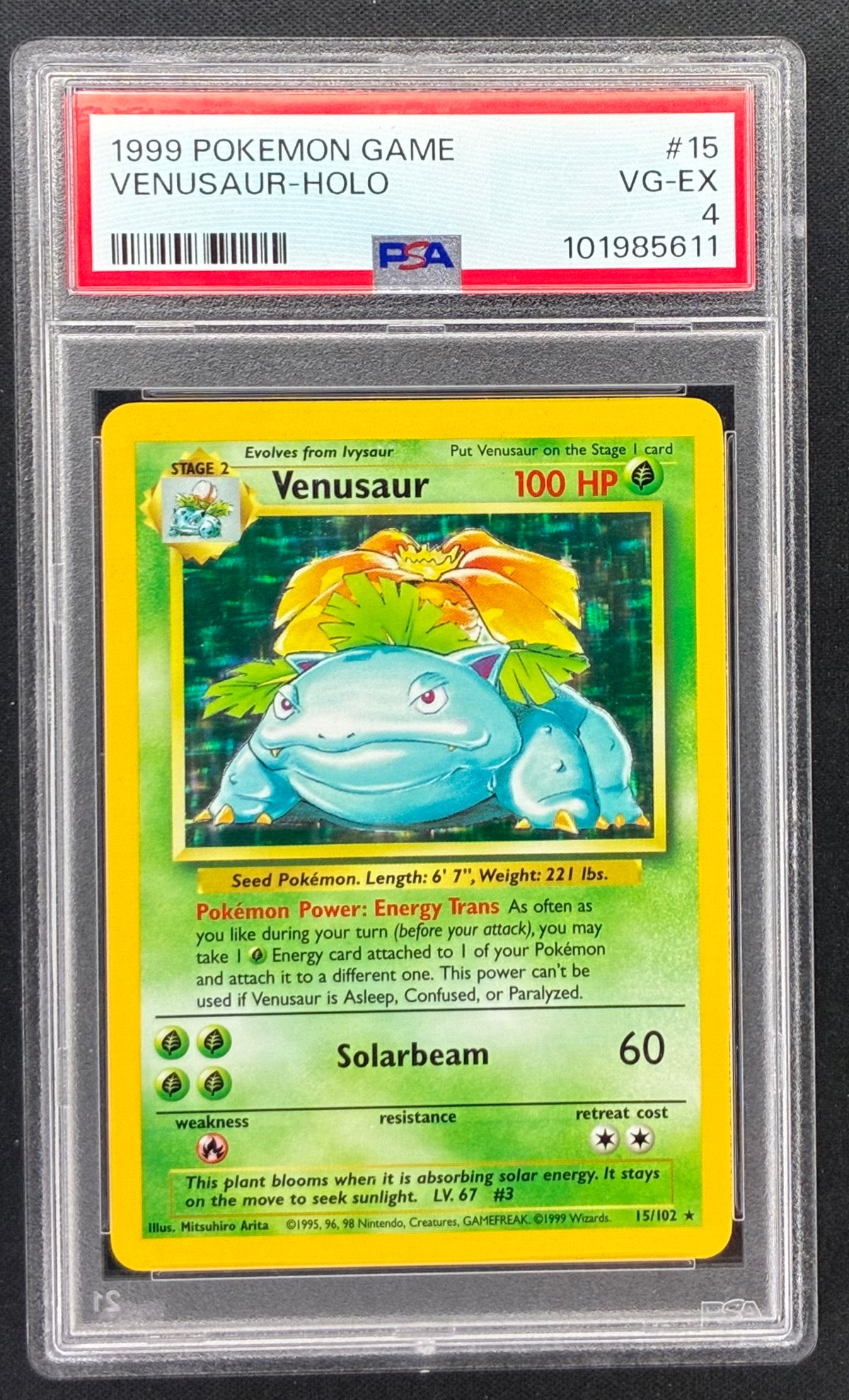1999 Pokémon Venusaur 15/102 Base Set Holo PSA 4 VG-EX
