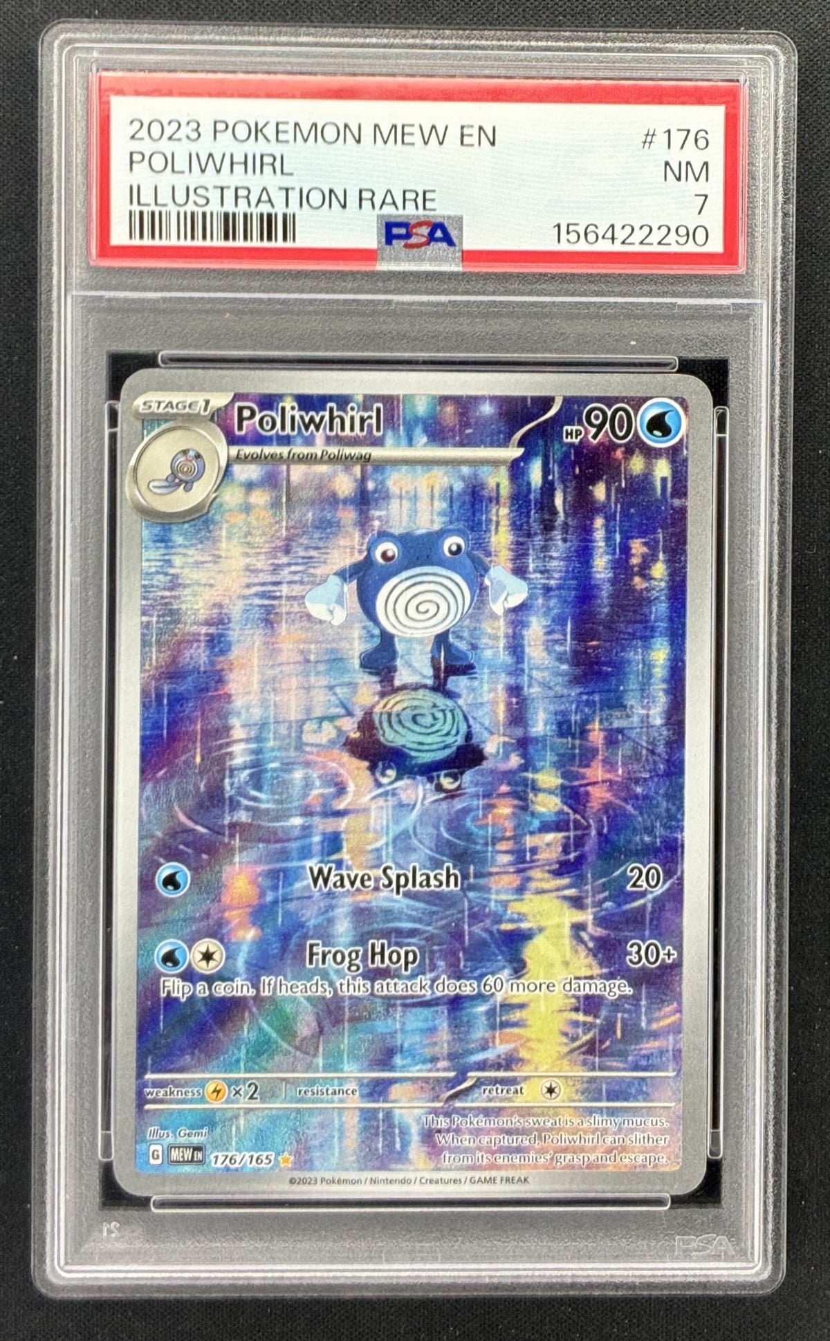 2023 Pokémon Scarlet & Violet 151 Poliwhirl 176/165 Illustration Rare English card graded PSA 7 NM.