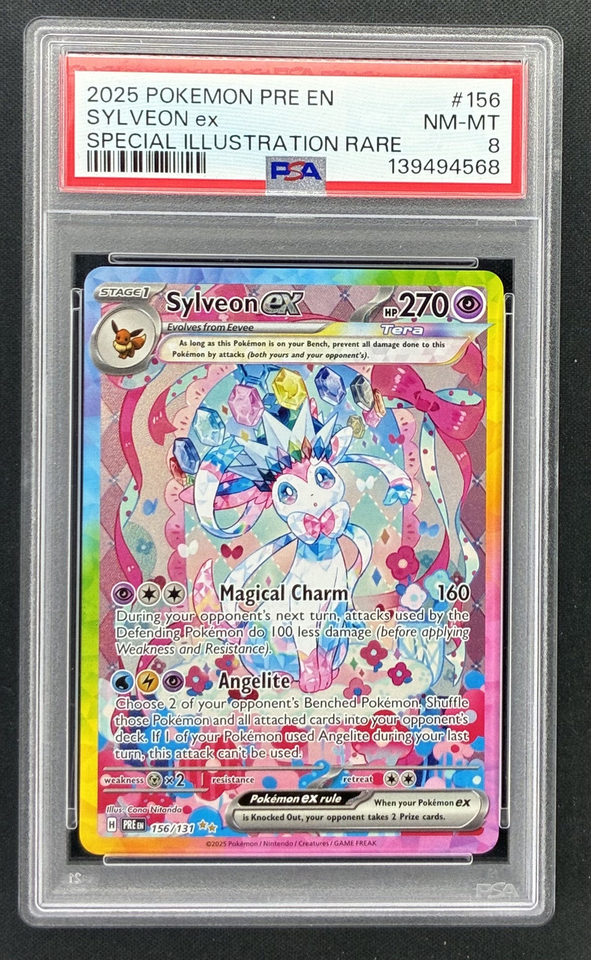 2025 Pokémon Prismatic Evolutions Sylveon ex 156/131 Special Illustration Rare English card graded PSA 8 NM-MT.