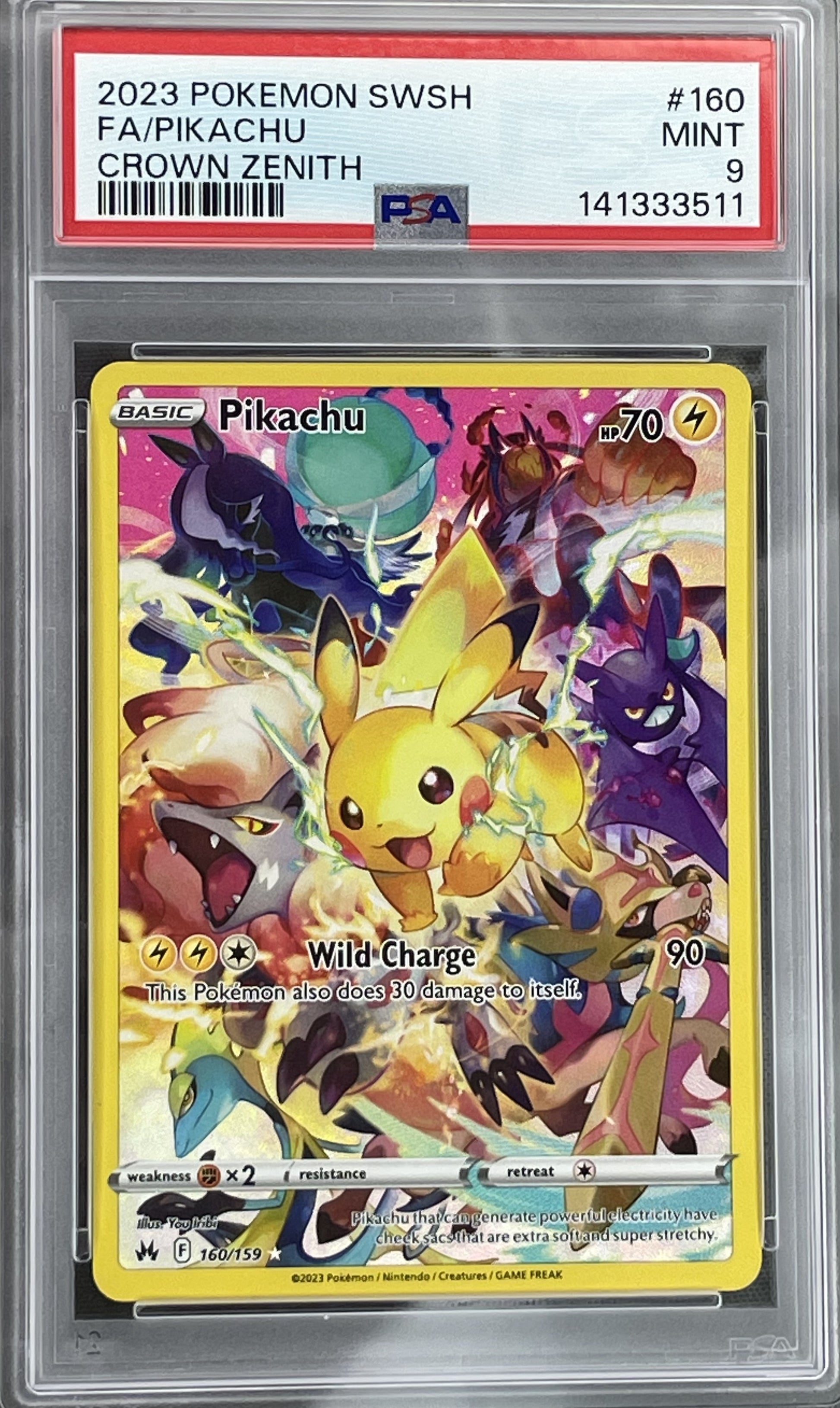 Pikachu Crown Zenith 160/159 Secret Rare PSA 9 English Pokemon card slab