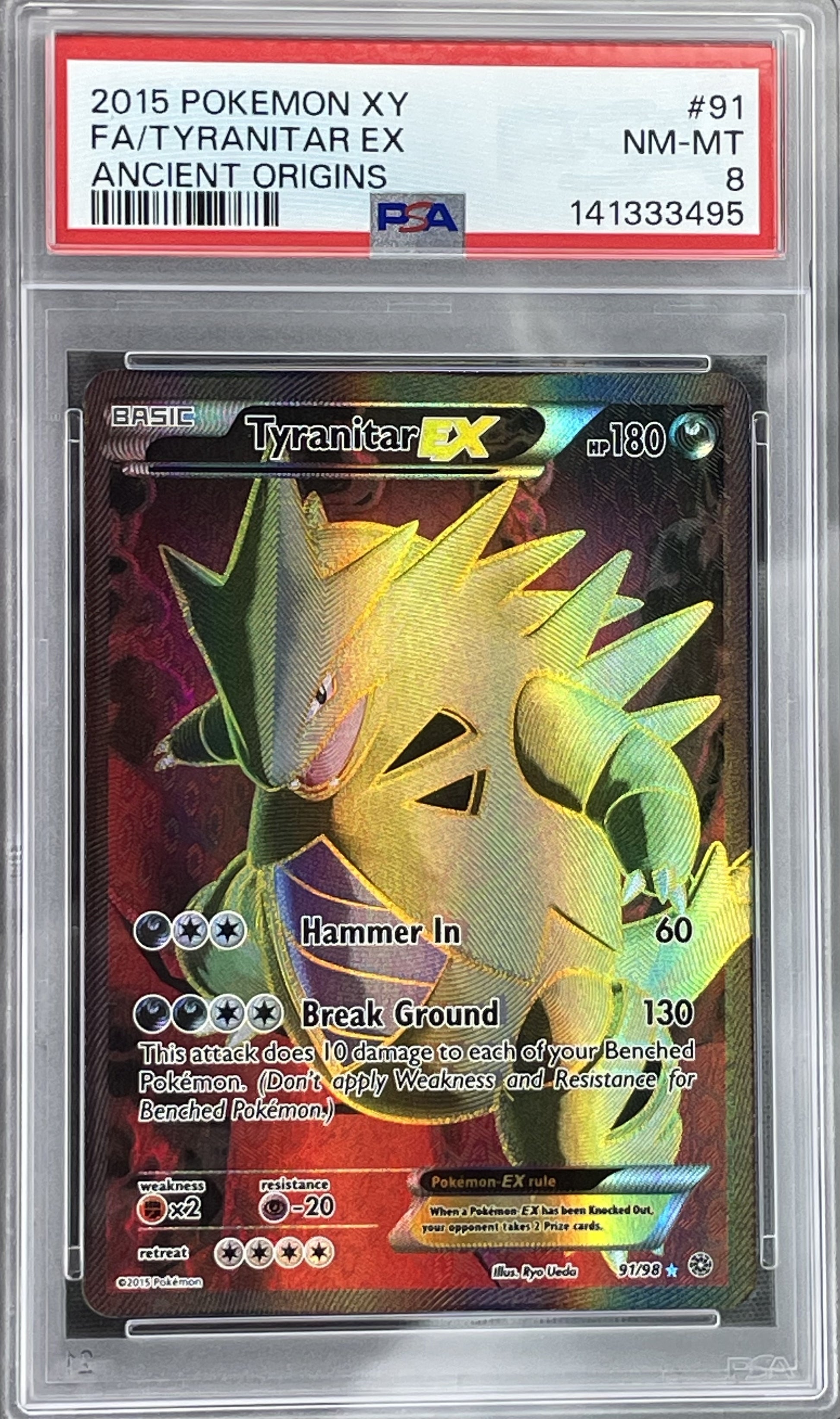 Tyranitar EX Ancient Origins 91/98 Full Art PSA 8 English Pokemon card slab