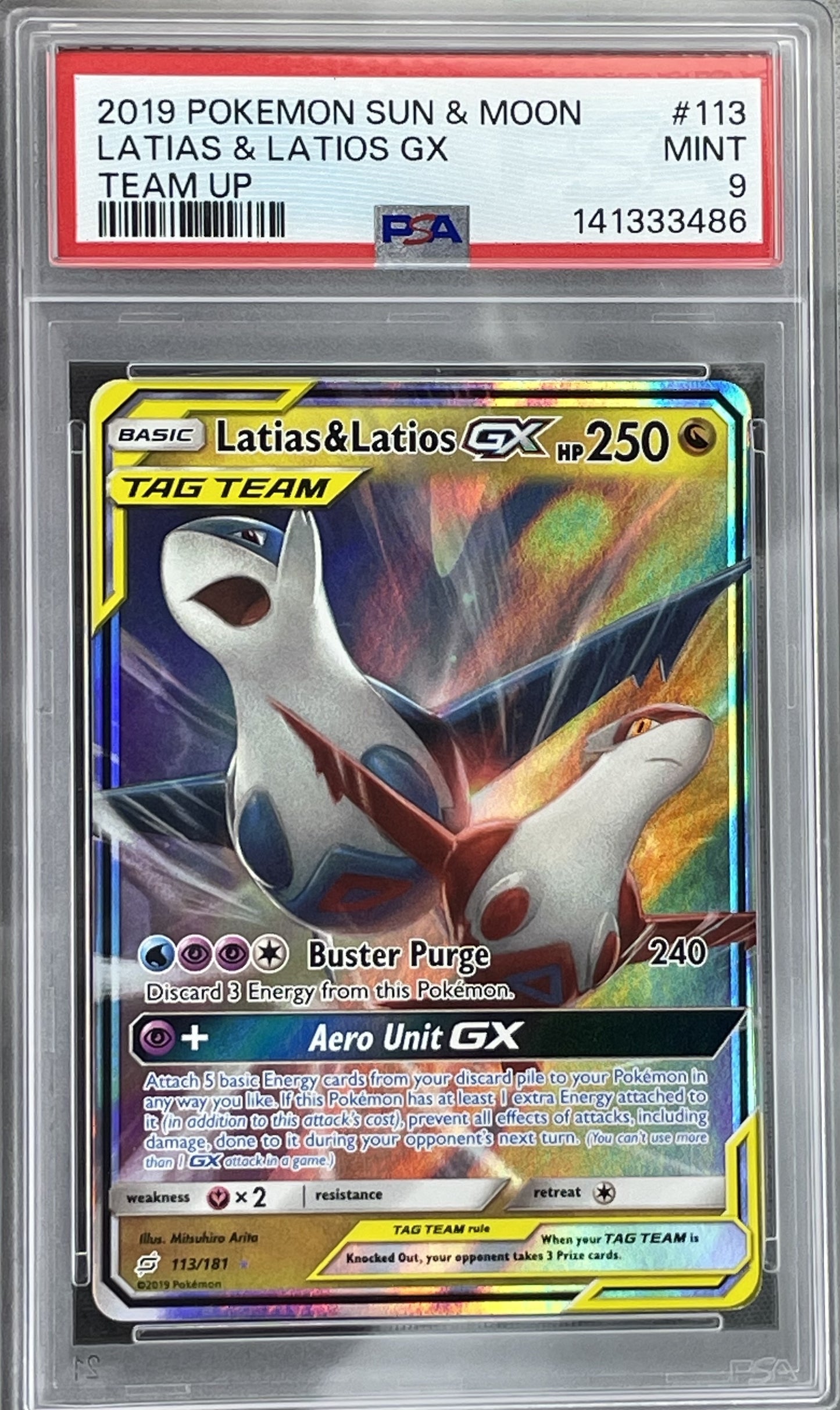Latias & Latios GX Team Up 113/181 PSA 9 English Pokemon card slab