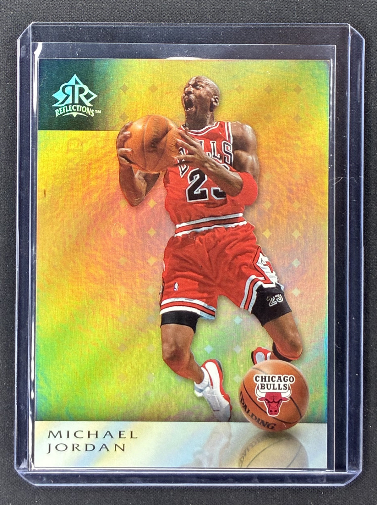 2006-07 Upper Deck Reflections Michael Jordan #14 Gold parallel serial numbered /299 Chicago Bulls basketball card.