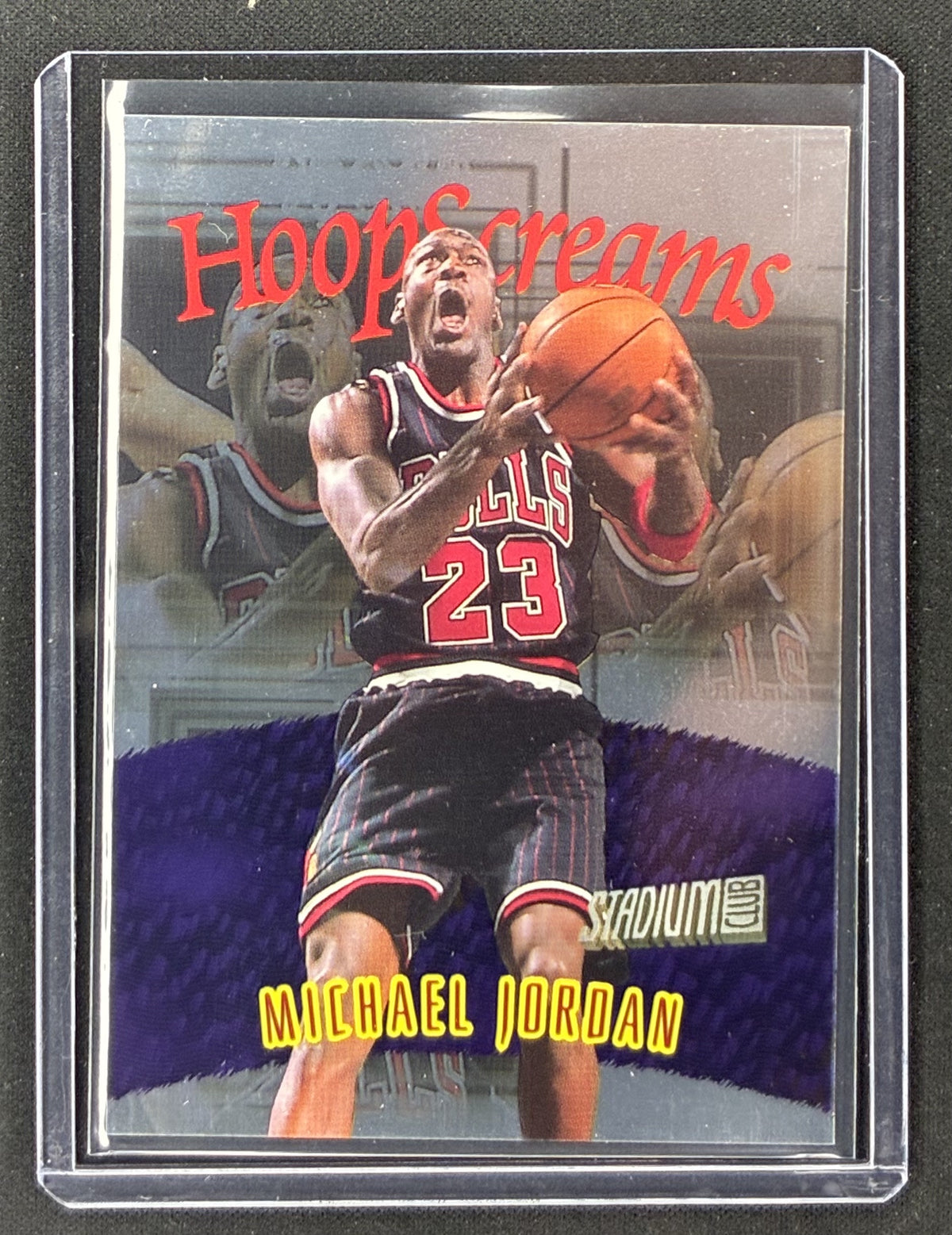 1997-98 Topps Stadium Club Michael Jordan Hoop Screams #HS10 Chicago Bulls basketball insert card.