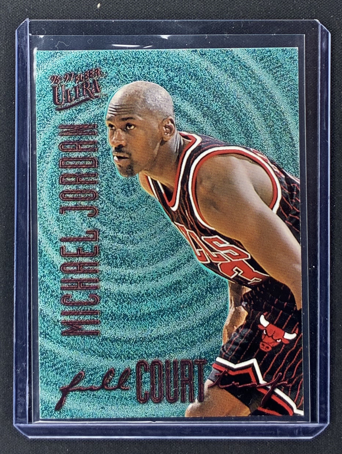 1996-97 Fleer Ultra Michael Jordan Full Court Trap #1 silver foil embossed Chicago Bulls basketball insert card.