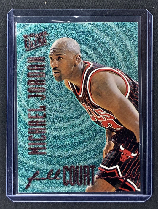 1996-97 Fleer Ultra Michael Jordan Full Court Trap #1 silver foil embossed Chicago Bulls basketball insert card.