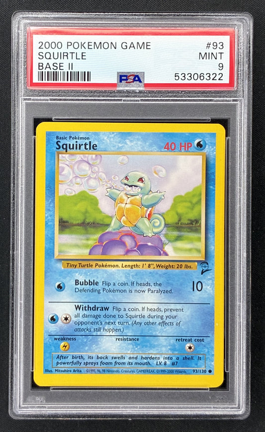 2000 Pokémon Base Set 2 Squirtle 93/130 PSA 9 MINT vintage WOTC graded card.