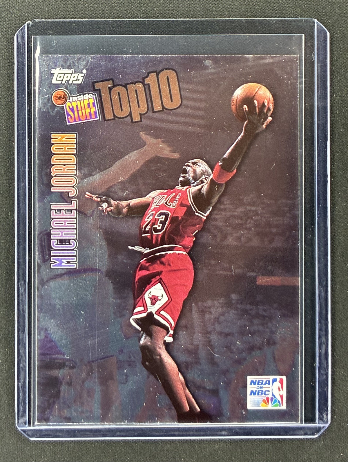 1997-98 Topps Michael Jordan NBA Inside Stuff Top 10 #IS1 Chicago Bulls foil basketball insert.