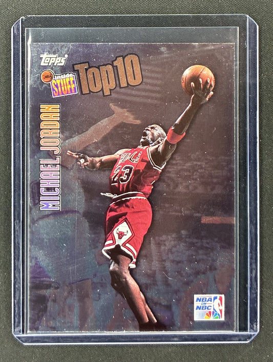 1997-98 Topps Michael Jordan NBA Inside Stuff Top 10 #IS1 Chicago Bulls foil basketball insert.
