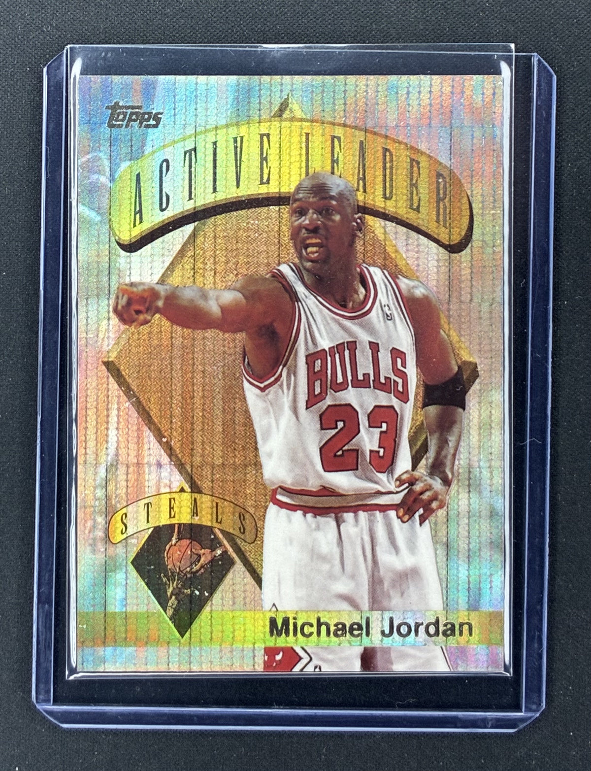 1995-96 Topps Michael Jordan Active Leaders Steals #4 Power Boosters rare Chicago Bulls basketball card.