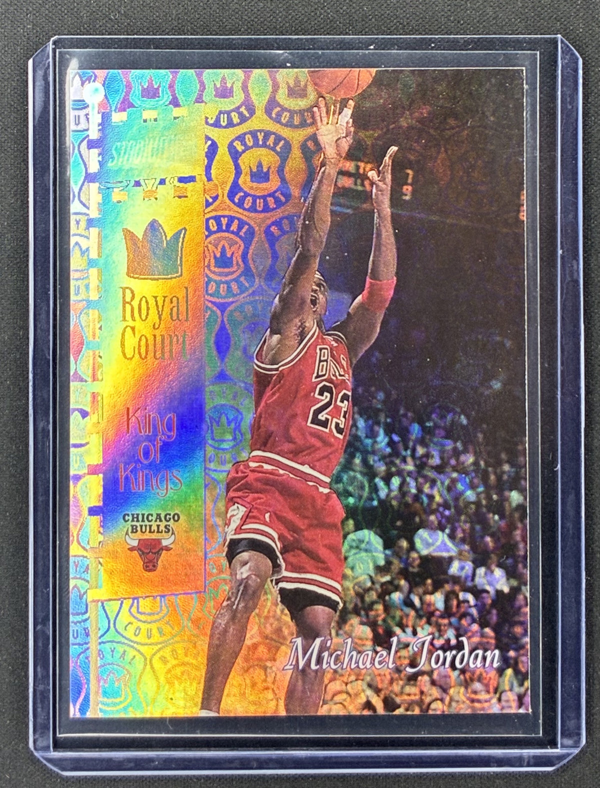 1998-99 Topps Stadium Club Michael Jordan Royal Court #RC9 King of Kings Chicago Bulls basketball insert.