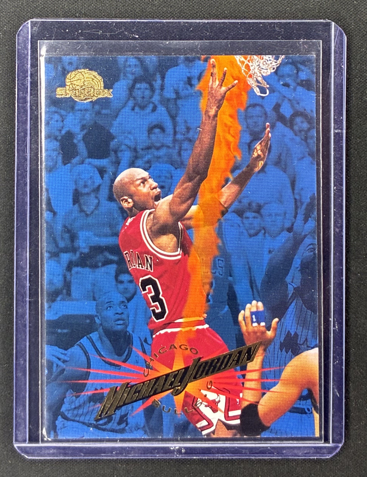 1995-96 SkyBox Premium Michael Jordan #15 Chicago Bulls uncorrected career blocks statistical error card.