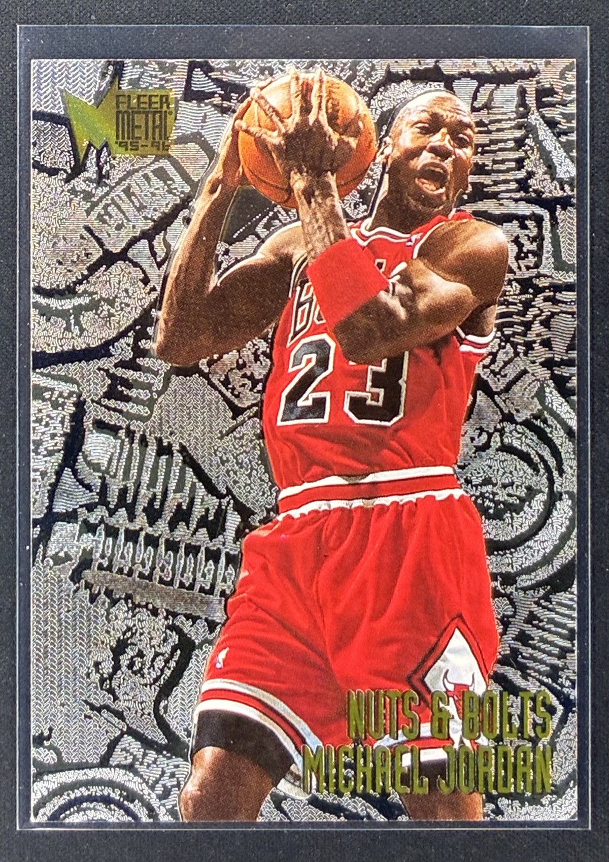 1995-96 Fleer Metal Michael Jordan Nuts & Bolts #212 Chicago Bulls basketball card.