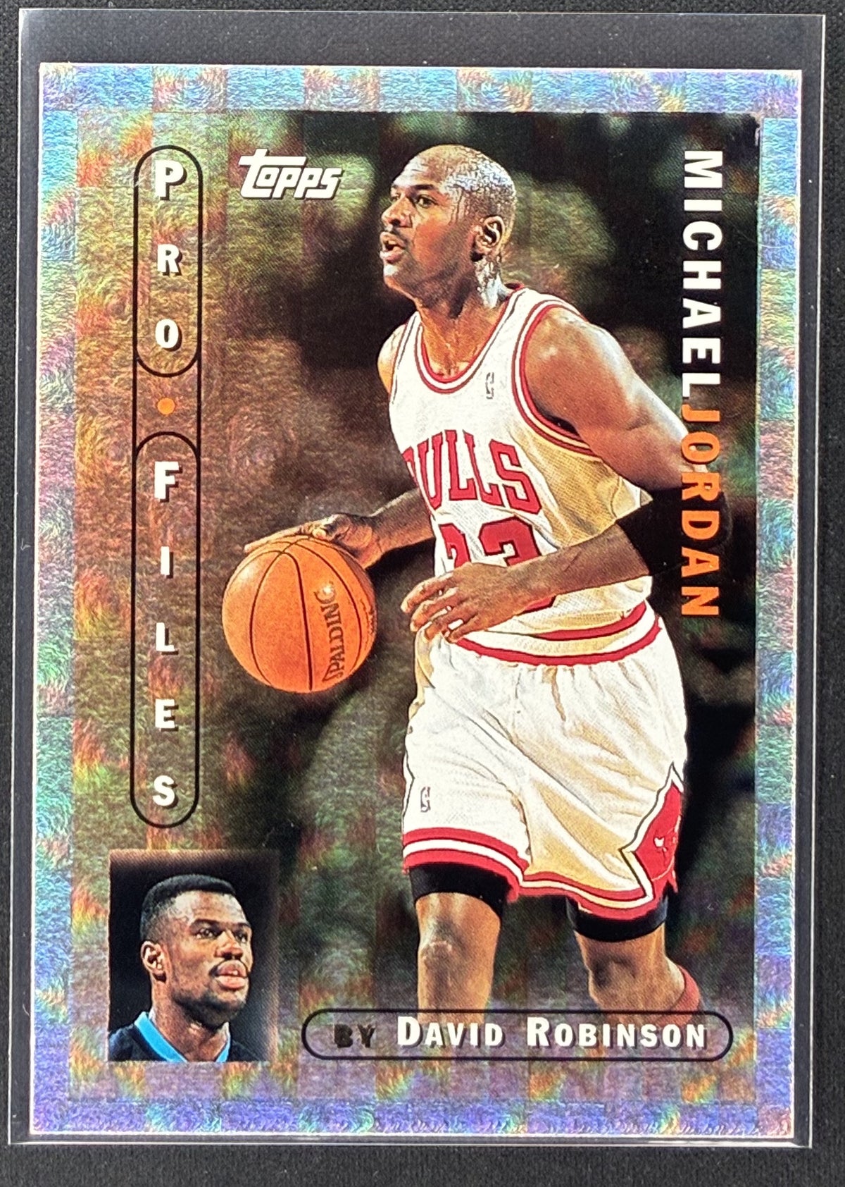1996-97 Topps Michael Jordan Pro Files #PF3 prismatic foil Chicago Bulls basketball card.