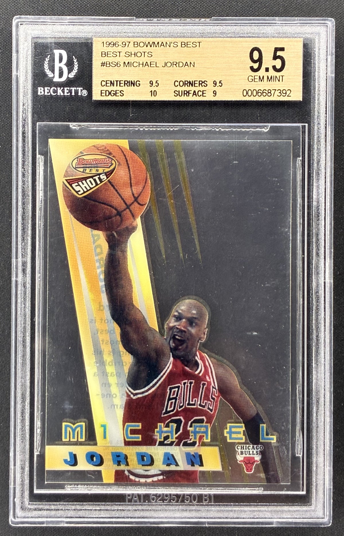 1996-97 Bowman's Best Michael Jordan Best Shots #BS6 BGS 9.5 Gem Mint Chicago Bulls basketball card.