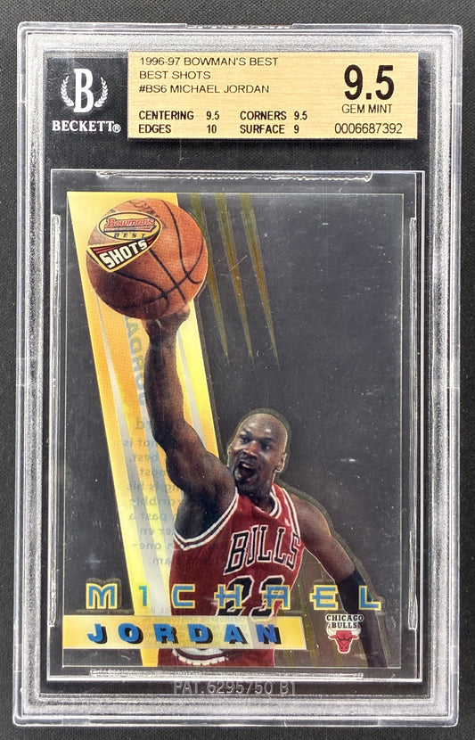 1996-97 Bowman's Best Michael Jordan Best Shots #BS6 BGS 9.5 Gem Mint Chicago Bulls basketball card.