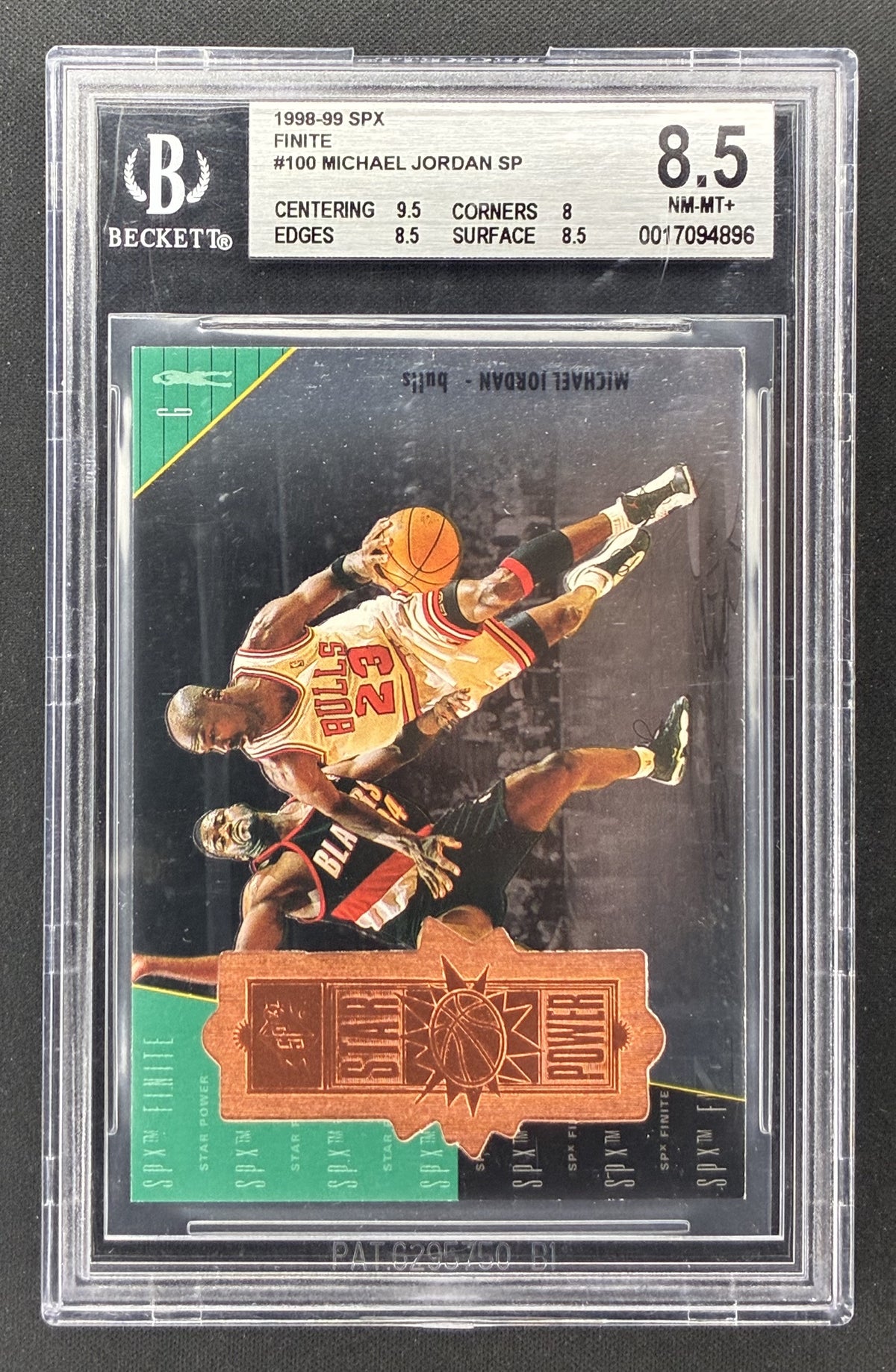 1998-99 SPx Finite Michael Jordan Star Power #100 2813/5400 BGS 8.5 Chicago Bulls basketball card.