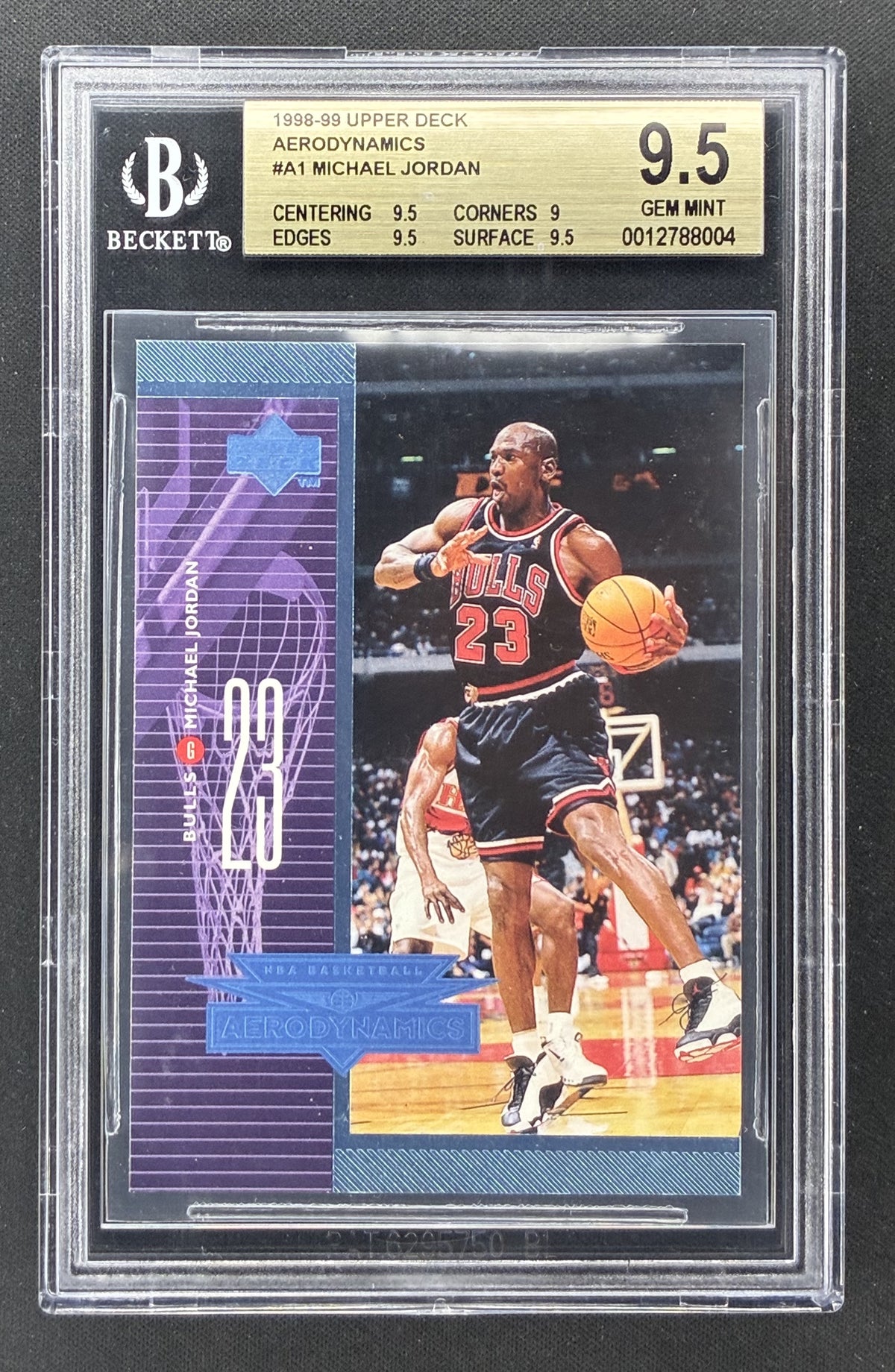 1998-99 Upper Deck Michael Jordan AeroDynamics #A1 BGS 9.5 Gem Mint Chicago Bulls basketball card.