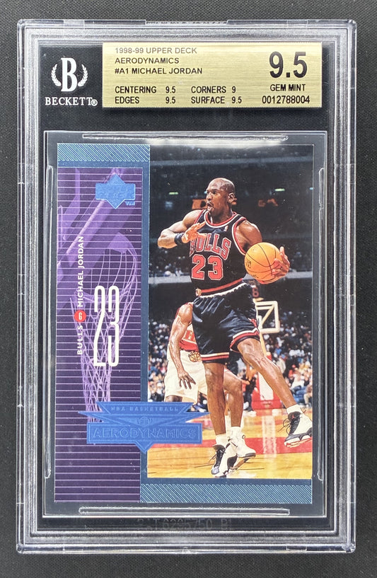 1998-99 Upper Deck Michael Jordan AeroDynamics #A1 BGS 9.5 Gem Mint Chicago Bulls basketball card.